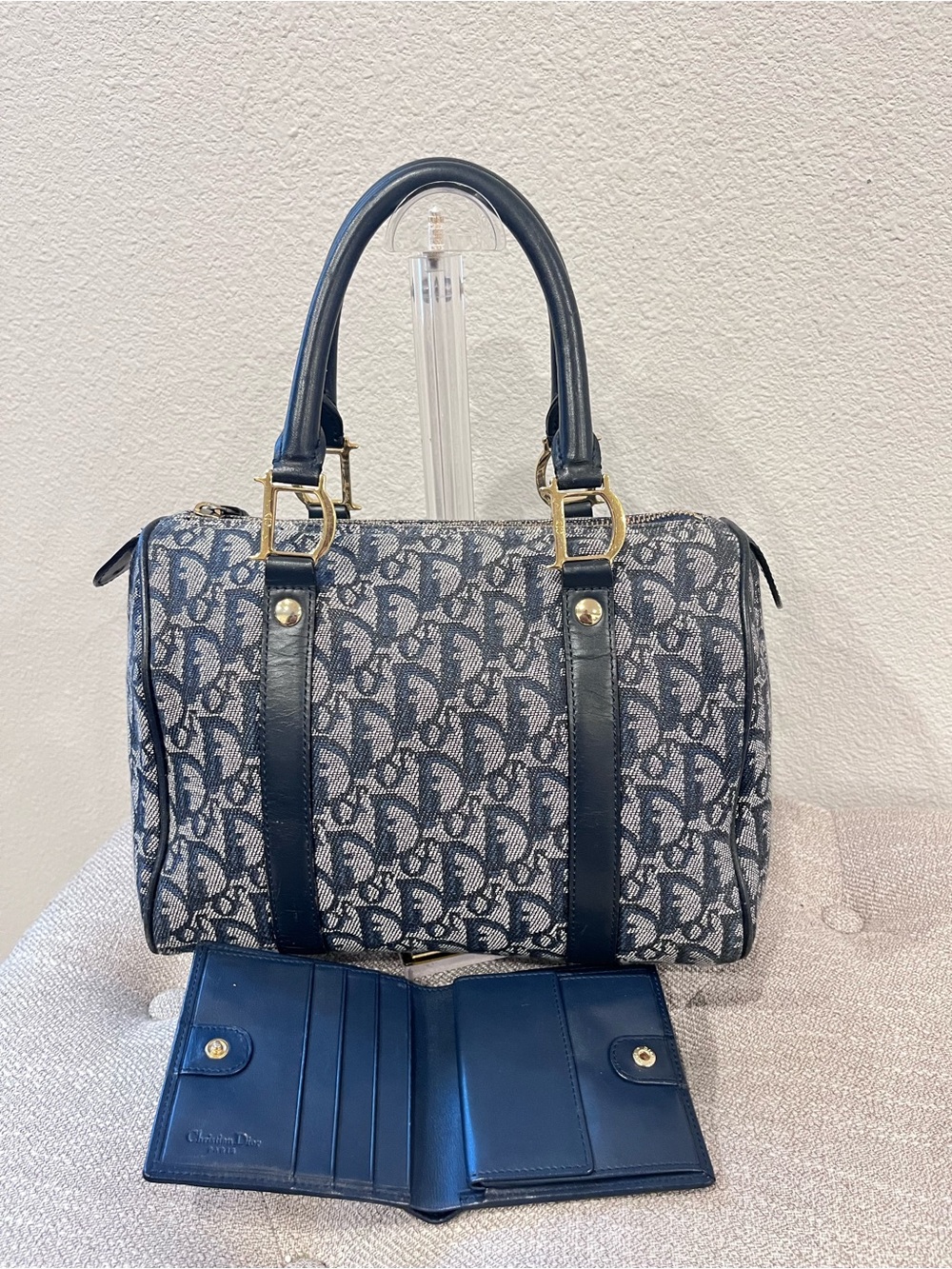 CHRISTIAN DIOR VINTAGE NAVY BLUE TROTTER CANVAS & MATCHING WALLET - Picture 3 of 16